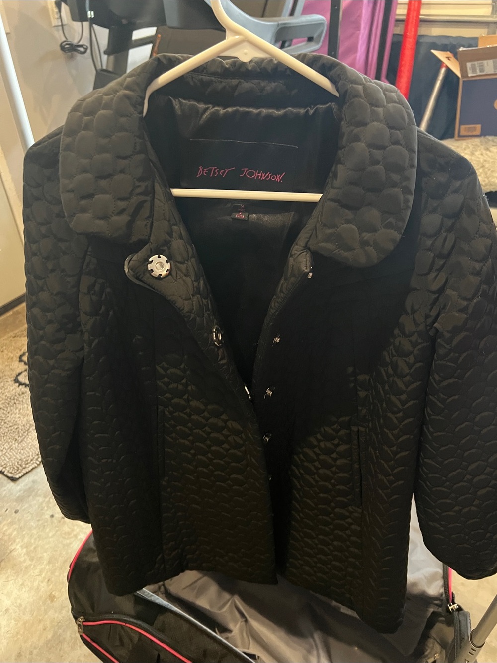 Betsey Johnson Black Quilted Pea Coat